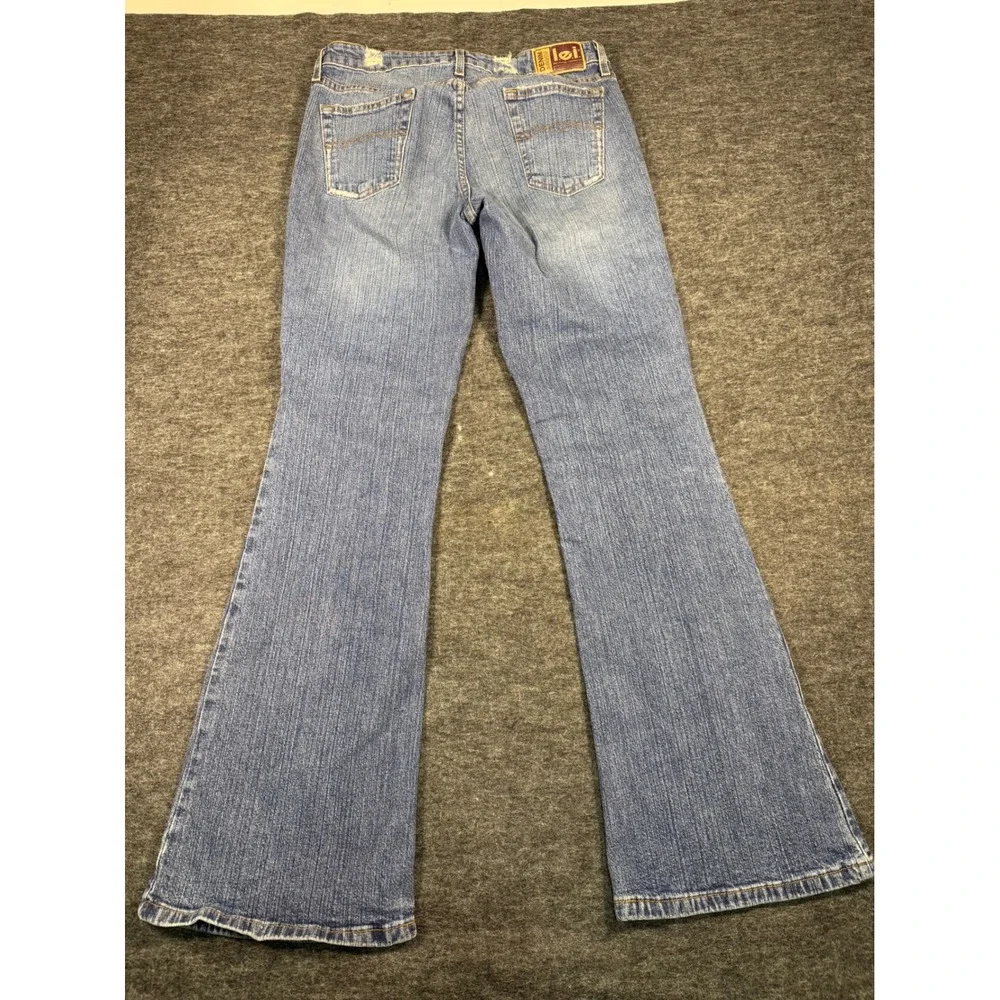LEI Denim Jeans Women 13 Flare‎ Bootcut Blue Wash Distressed Pockets